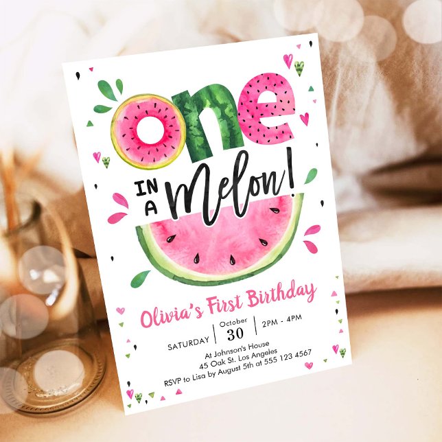 One In A Melon Watermelon 1st Birthday Invitation (Creator Uploaded)