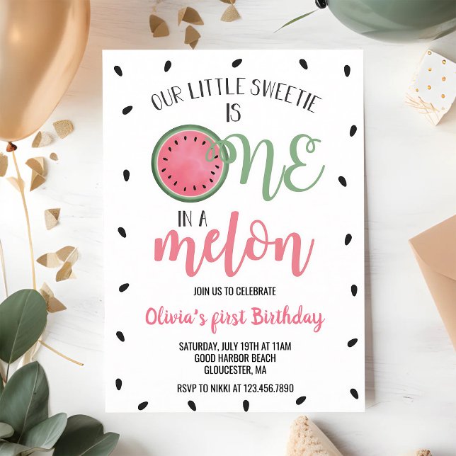 One in a Melon Watermelon 1st Birthday Invitation (Creator Uploaded)