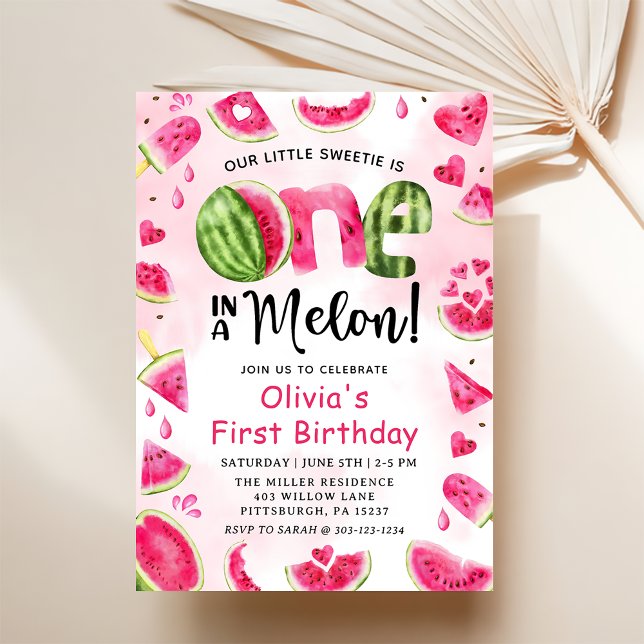 One in a Melon Watermelon 1st Birthday  Invitation (Creator Uploaded)