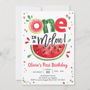 One In A Melon Watermelon 1st Birthday Invitation