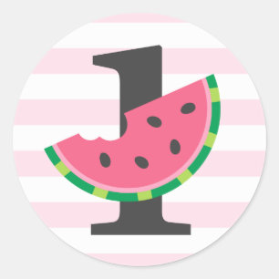 One in a Melon Watermelon 1st Birthday Party Favou Classic Round Sticker