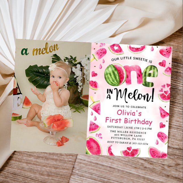 One in a Melon Watermelon 1st Birthday Photo Invitation (Creator Uploaded)