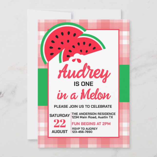 One In a Melon Watermelon 1st Brithday Invitation (Front)