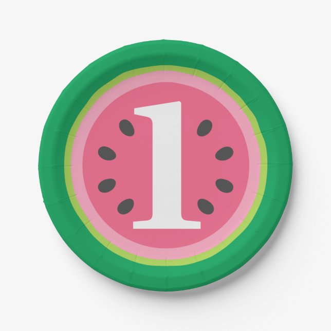 One in a Melon Watermelon Baby Girl 1st Birthday   Paper Plate (Front)