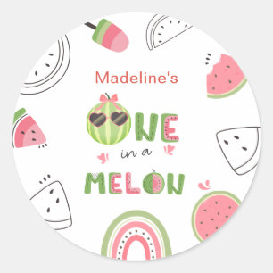 One in a Melon Watermelon Baby Girl First Birthday Classic Round Sticker