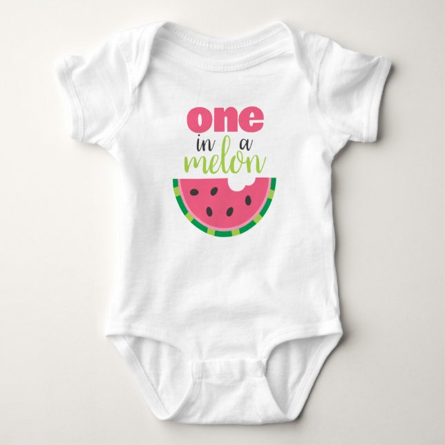 One in a Melon Watermelon Baby Girl's 1st Birthday Bodysuit (Front)