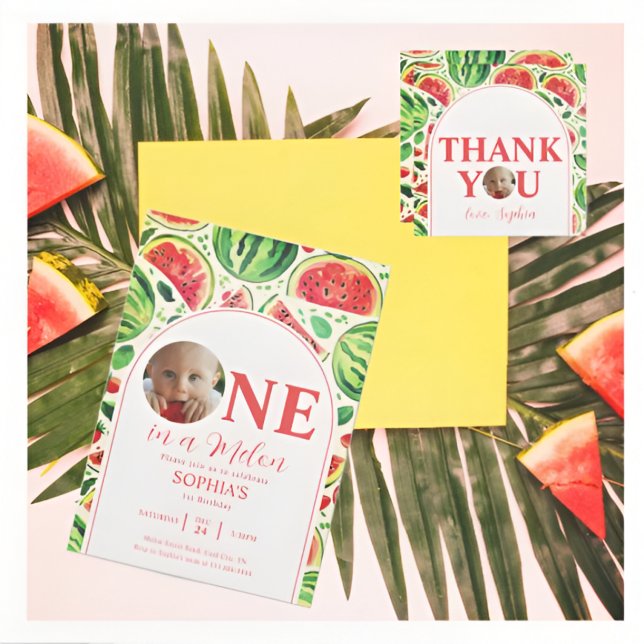 One In A Melon Watermelon Baby Photo 1st Birthday  Invitation (Creator Uploaded)