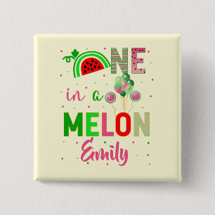 One in a Melon Watermelon Birthday Girl 15 Cm Square Badge
