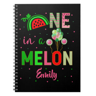 One in a Melon Watermelon Birthday Girl Matching Notebook