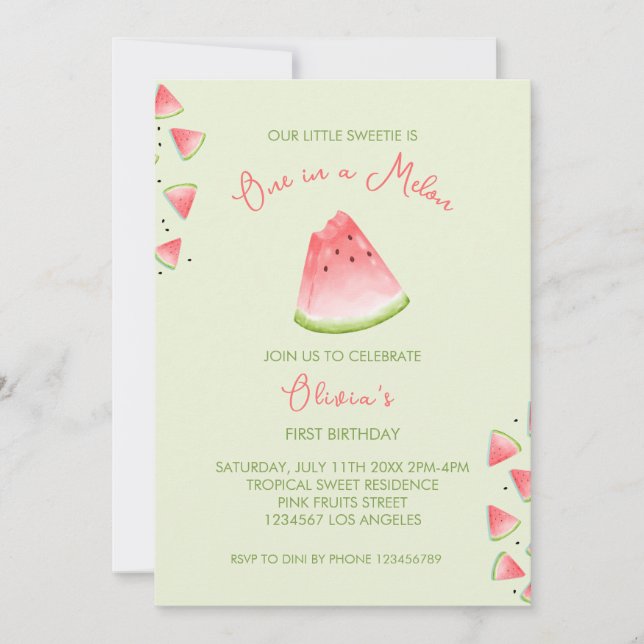 One in a Melon Watermelon Birthday Invitation (Front)