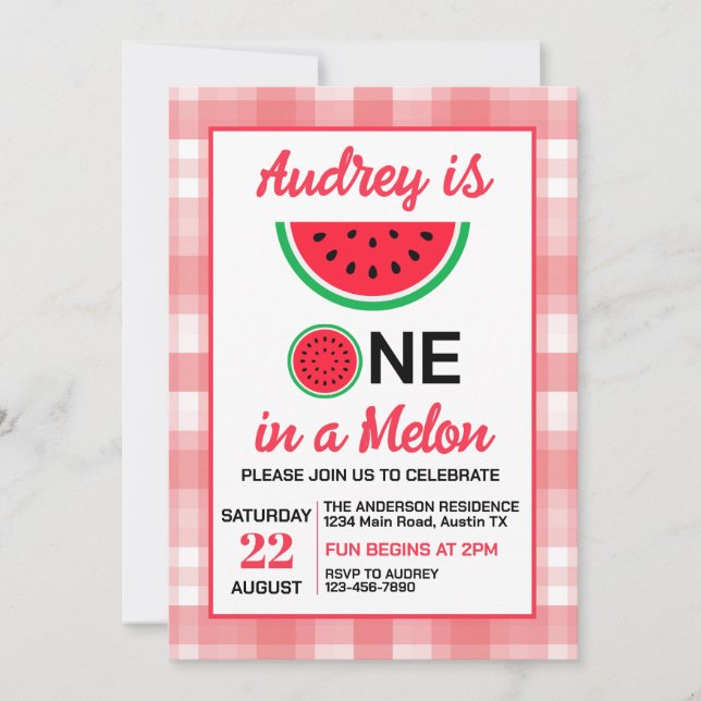One In a Melon Watermelon Birthday Invitation (Front)