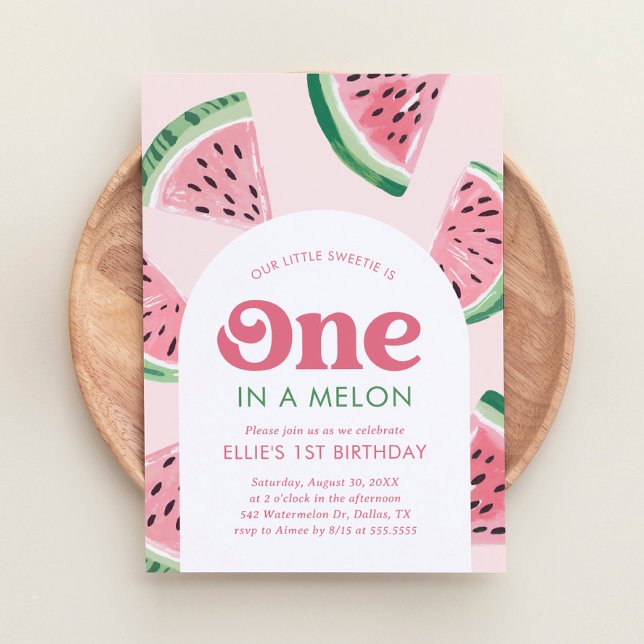 One in a Melon Watermelon Birthday Invitation (Creator Uploaded)