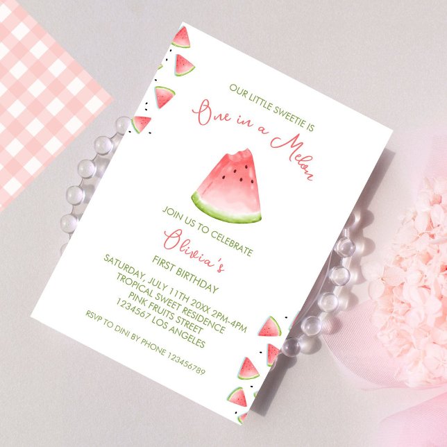 One in a Melon Watermelon Birthday Invitation (Creator Uploaded)