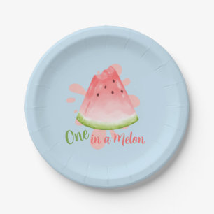 One in a Melon Watermelon Birthday Invitation Paper Plate