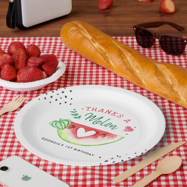 One In A Melon | Watermelon Birthday Paper Plate (Picnic)