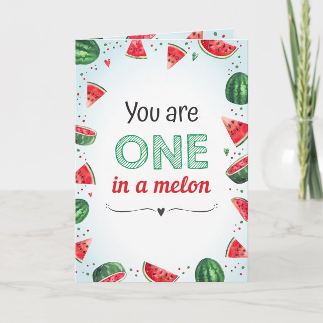 One in a Melon Watermelon Birthday Party Greeting Card (Front)