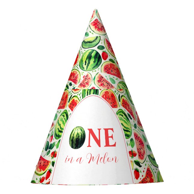 One In A Melon Watermelon  Birthday  Party Hat (Front)