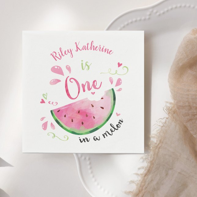 One in a Melon Watermelon Birthday Party Paper Pla Napkin (Creator Uploaded)