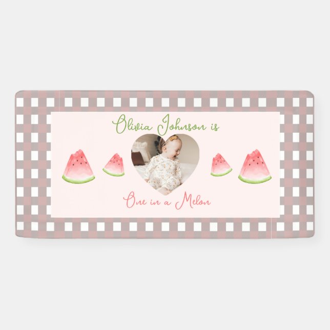 One in a Melon Watermelon Birthday Photo Banner (Horizontal)