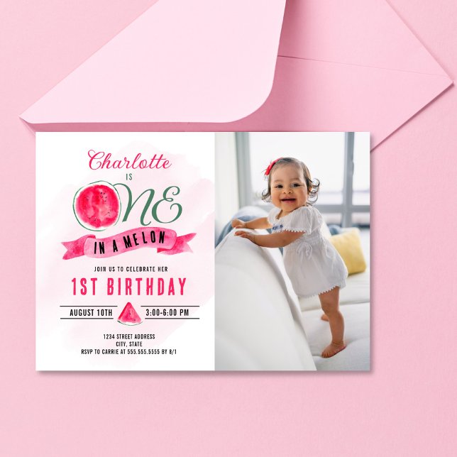 One in a Melon Watermelon Birthday Photo Invitation (Creator Uploaded)