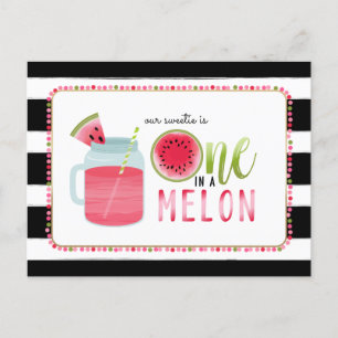 One In A Melon Watermelon Black + White Birthday Invitation Postcard