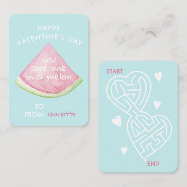 One in A Melon watermelon classroom Valentine  Not Card (Front/Back)