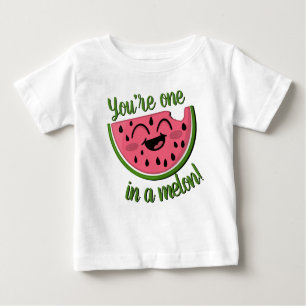 One in a Melon Watermelon Cute Pink Green Pun Baby T-Shirt