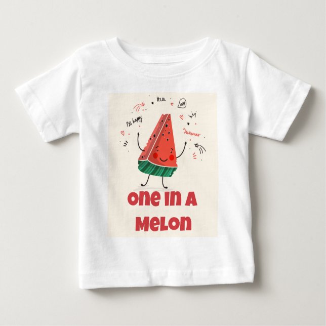 One in a Melon - Watermelon Design + Be Happy Back Baby T-Shirt (Front)