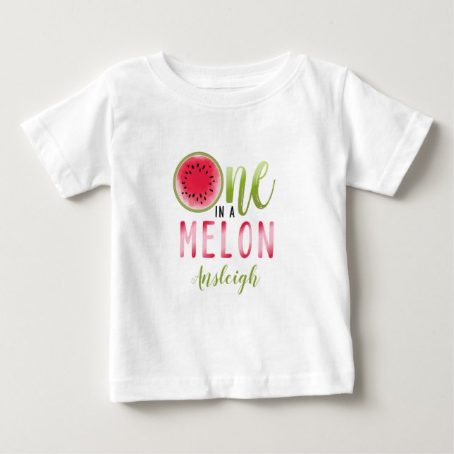 One In A Melon Watermelon First Birthday Baby T-Shirt (Front)