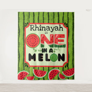 ONE in a Melon Watermelon First Birthday Backdrop Tapestry