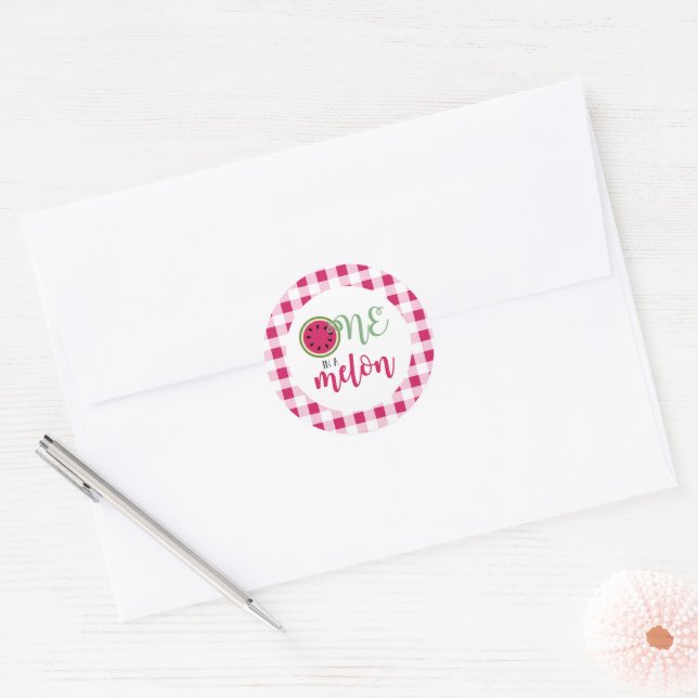 One in a Melon Watermelon First Birthday Classic Round Sticker (Envelope)