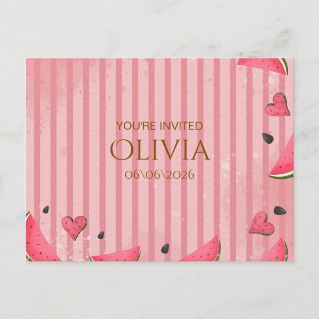 One in a Melon Watermelon First Birthday Invitatio Postcard (Front)