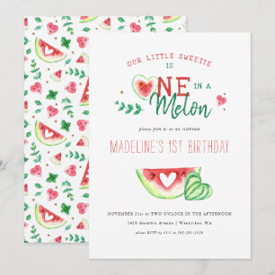 One In A Melon Watermelon First Birthday Invitation