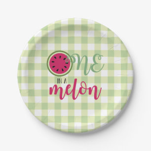 One in a Melon Watermelon First Birthday Paper Pla Plate