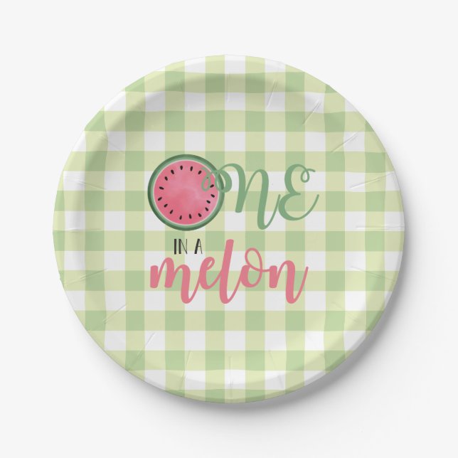 One in a Melon Watermelon First Birthday Paper Plate (Front)