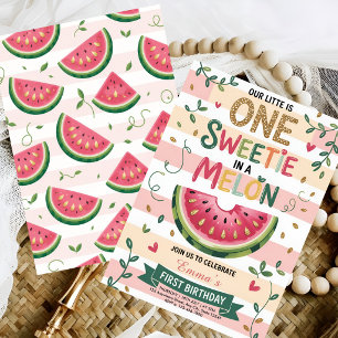 One in a Melon Watermelon First Birthday Party Invitation