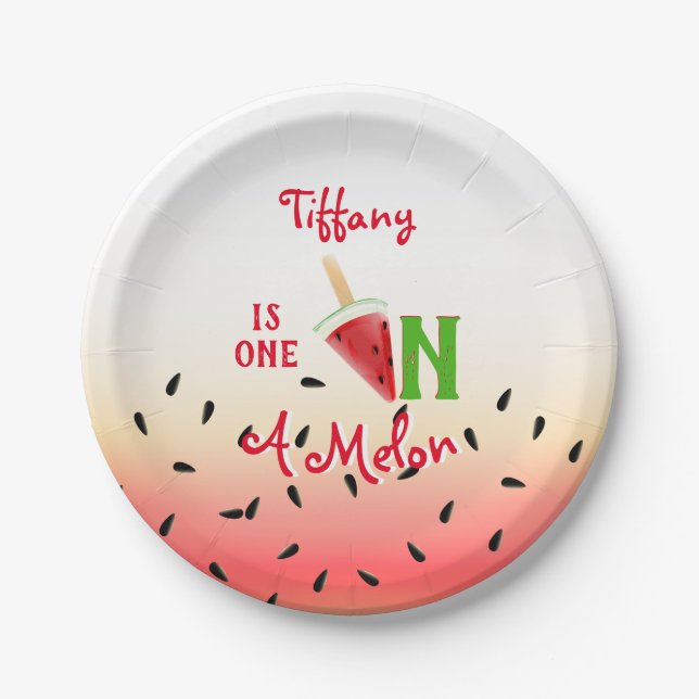 One In A Melon Watermelon Fruit Paper Plate (Front)