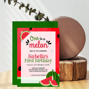 One In A Melon Watermelon Girl 1st Birthday  Invitation
