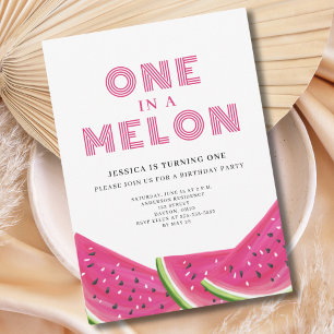 One In A Melon Watermelon Girl 1st Birthday Invitation