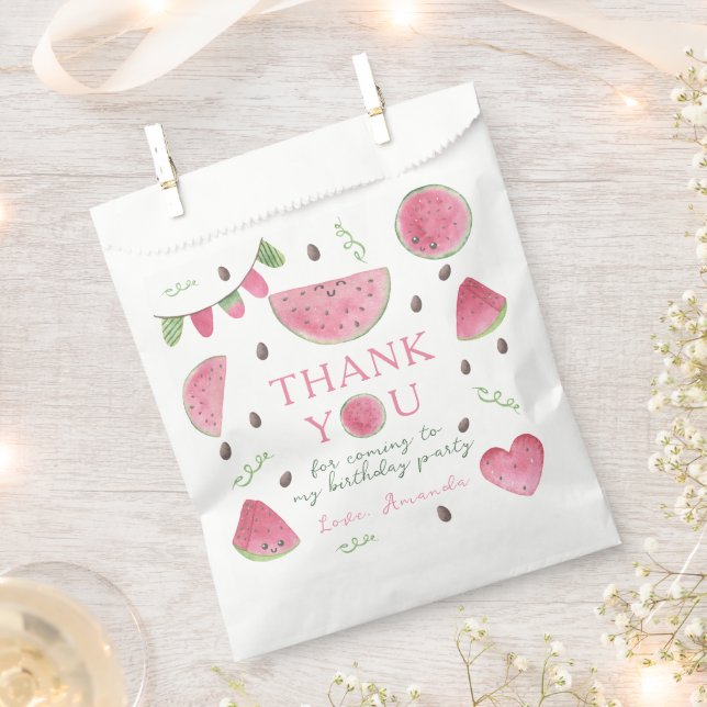 One in a Melon Watermelon Girl Birthday thank you Favour Bag (Clipped)