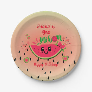 One In a Melon Watermelon Girl's First Birthday  Paper Plate