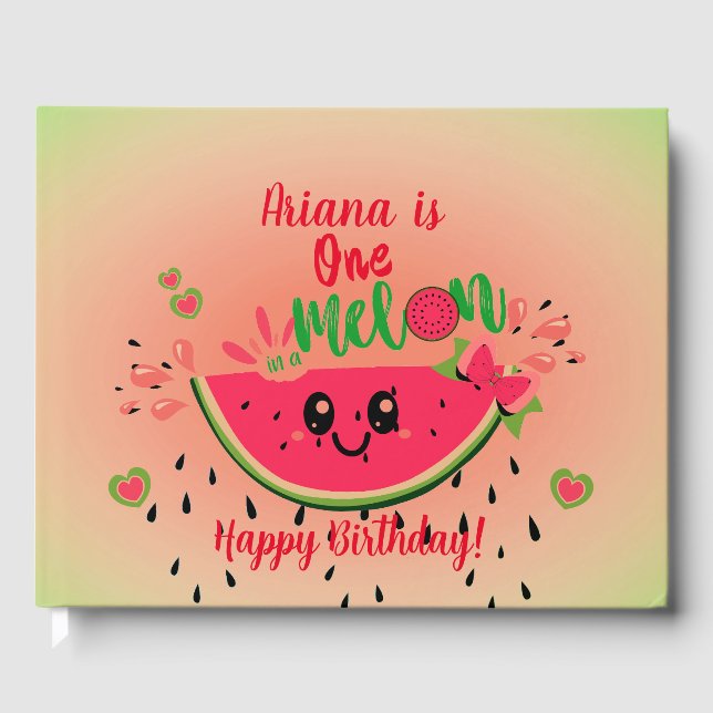 One In a Melon Watermelon Girl's Summer Birthday  Guest Book (Front)