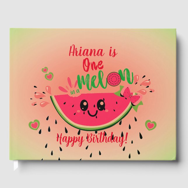 One In a Melon Watermelon Girl's Summer Birthday  Guest Book (Front)