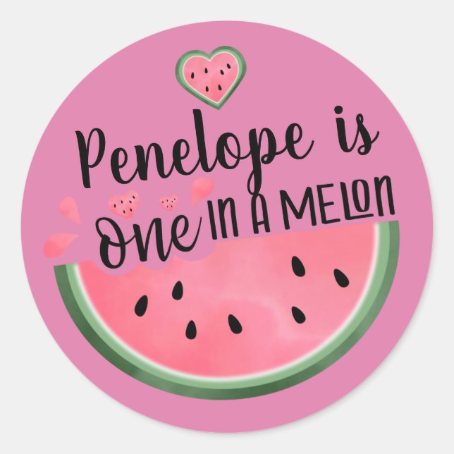 One In A Melon Watermelon Personalised Birthday Cl Classic Round Sticker (Front)