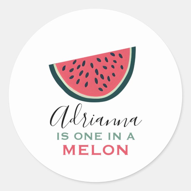 One In A Melon Watermelon Personalised Birthday  Classic Round Sticker (Front)