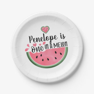 One In A Melon Watermelon Personalised Birthday  Paper Plate