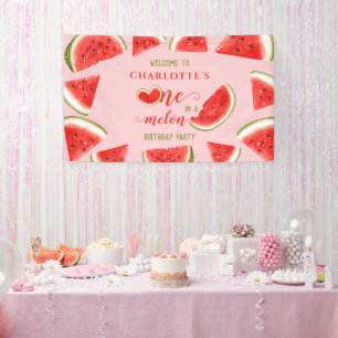 One In A Melon Watermelon Pink Birthday Welcome Banner