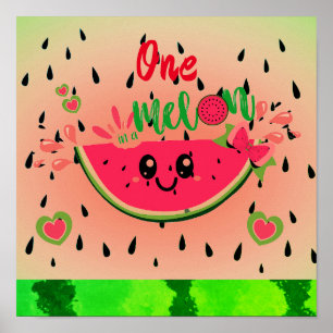 One In A Melon Watermelon Seeds Pastel Green Pink  Poster