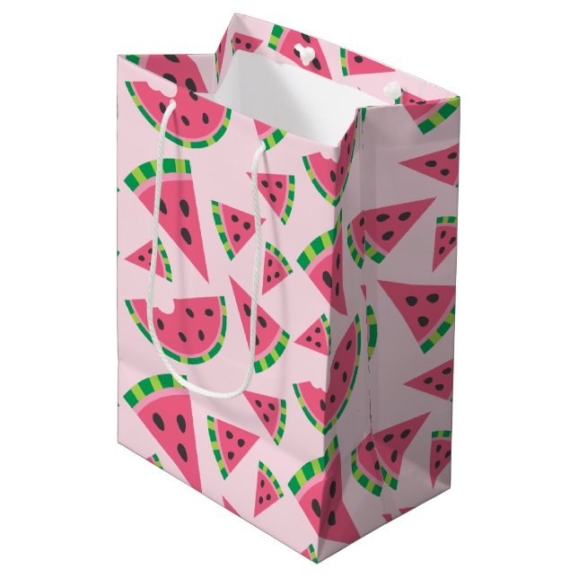 One in a Melon Watermelon Slices & Blush Pink Medium Gift Bag (Front Angled)