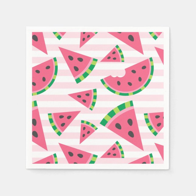 One in a Melon Watermelon Slices & Pink Stripes Napkin (Front)